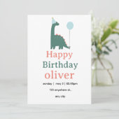 Cute Dinosaur Birthday Invitation for Kids, Kaart (Staand voorkant)