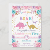 Cute Dinosaur Birthday Invitation Girl Kaart (Voorkant)
