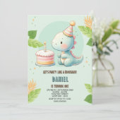 Cute Dinosaur Birthday Invitation Kaart (Staand voorkant)