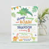Cute Dinosaur Birthday Invitation Kaart (Staand voorkant)