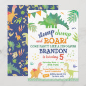 Cute Dinosaur Birthday Invitation Kaart (Voorkant / Achterkant)