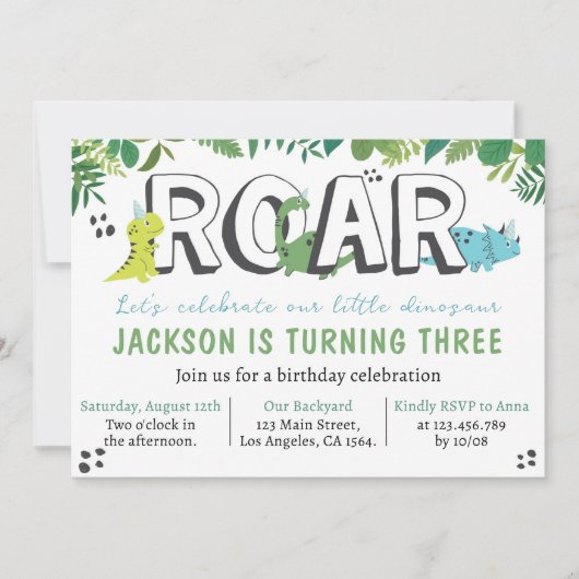 Cute Dinosaur Birthday Invitation Kaart (Voorkant)