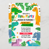 Cute Dinosaur Birthday Invitation Kaart (Voorkant / Achterkant)