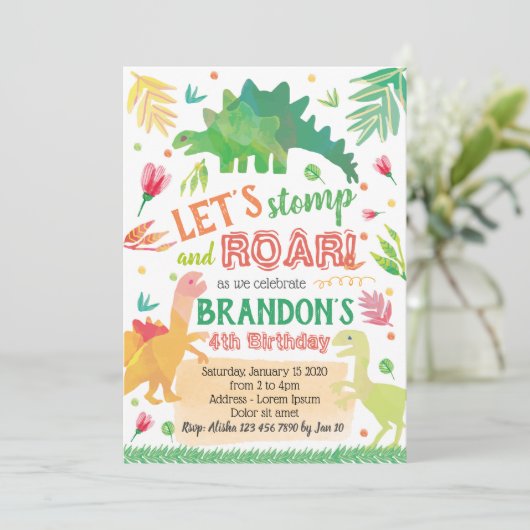 Cute Dinosaur Birthday Invitation Kaart (Staand voorkant)