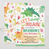 Cute Dinosaur Birthday Invitation Kaart (Voorkant / Achterkant)