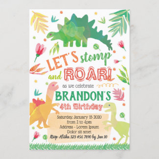 Cute Dinosaur Birthday Invitation Kaart