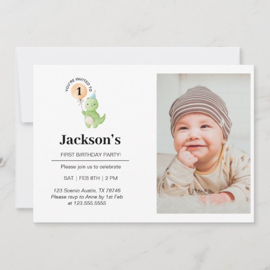 Cute Dinosaur Birthday Invitation Kaart (Voorkant)