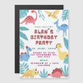 Cute Dinosaur Birthday Invitation Magnetische Uitnodiging (Voorkant / Achterkant)