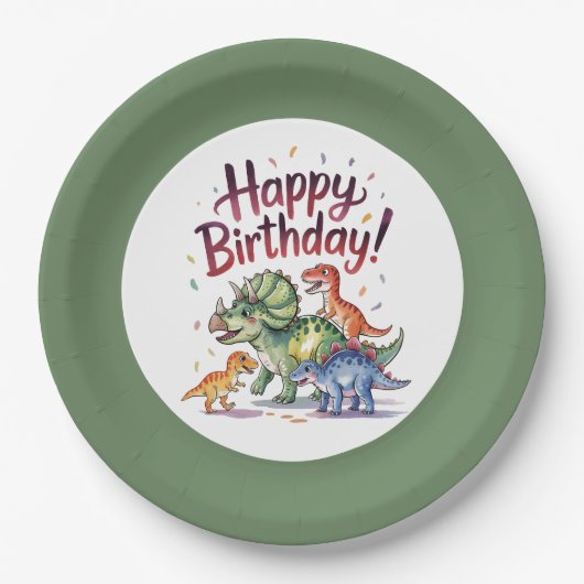 Cute Dinosaur Birthday Papieren Bordje (Voorkant)