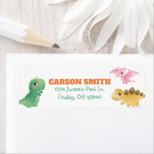 Cute Dinosaur Birthday Party Address Etiket