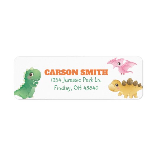 Cute Dinosaur Birthday Party Address Etiket (Voorkant)