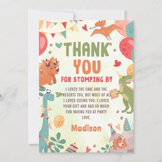 Cute Dinosaur Birthday Party Hartelijk dank Bedankkaart (Voorkant)