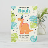 Cute Dinosaur Birthday Party Invitation Feestdagenkaart (Staand voorkant)