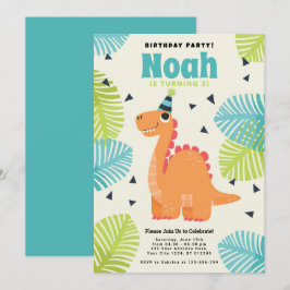 Cute Dinosaur Birthday Party Invitation Feestdagenkaart