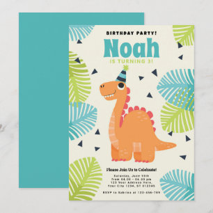 Cute Dinosaur Birthday Party Invitation Feestdagenkaart