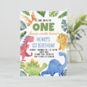 Cute Dinosaur Birthday Party Invitation Kaart (Staand voorkant)