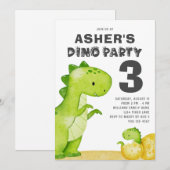 Cute Dinosaur Birthday Party Invitation Kaart (Voorkant / Achterkant)