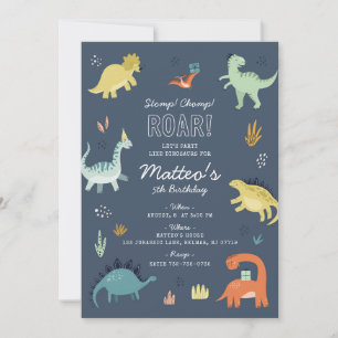 Cute Dinosaur Birthday Party Invitation Kaart