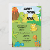 Cute Dinosaur Birthday Party Invitation Kaart (Voorkant)
