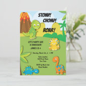 Cute Dinosaur Birthday Party Invitation Kaart (Staand voorkant)