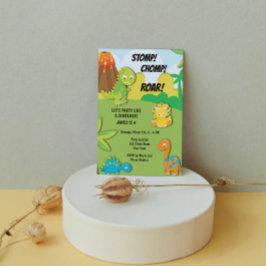 Cute Dinosaur Birthday Party Invitation Kaart