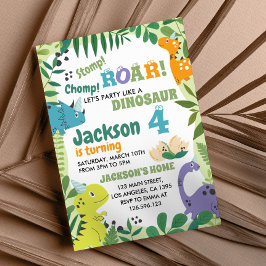 Cute Dinosaur Birthday Party Invitation Kaart