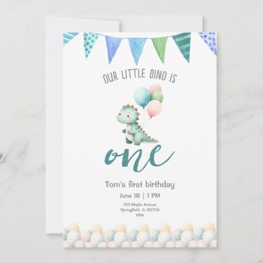 Cute Dinosaur Birthday Party Invitation Kaart (Voorkant)