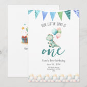 Cute Dinosaur Birthday Party Invitation Kaart (Voorkant / Achterkant)
