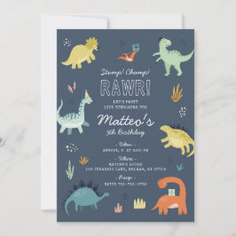 Cute Dinosaur Birthday Party Invitation Kaart