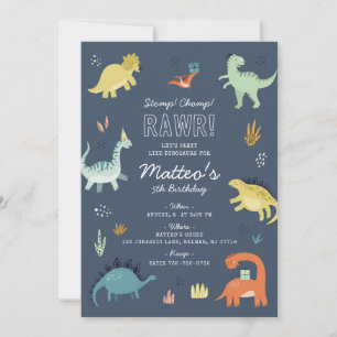 Cute Dinosaur Birthday Party Invitation Kaart