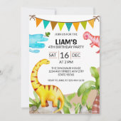 Cute Dinosaur Birthday Party Invitation Kaart (Voorkant)