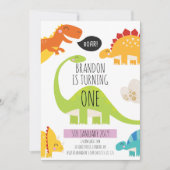 Cute Dinosaur Birthday Party Invitation Kaart (Voorkant)