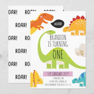 Cute Dinosaur Birthday Party Invitation Kaart