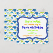Cute Dinosaur Birthday Party Invitation Sjablonen Kaart (Voorkant / Achterkant)