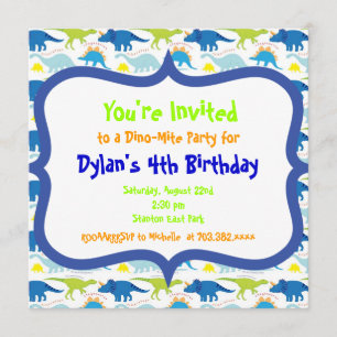 Cute Dinosaur Birthday Party Invitation Sjablonen Kaart