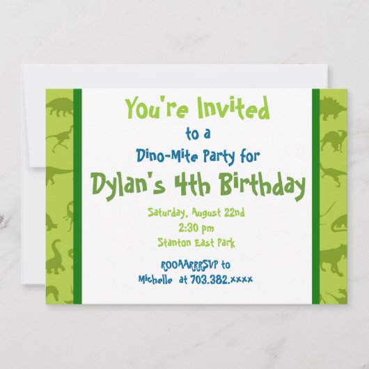 Cute Dinosaur Birthday Party Invitation Sjablonen Kaart (Voorkant)
