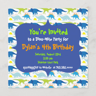 Cute Dinosaur Birthday Party Invitation Sjablonen Kaart