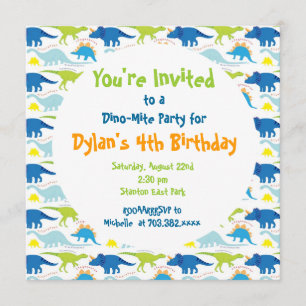 Cute Dinosaur Birthday Party Invitation Sjablonen Kaart