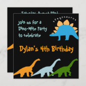 Cute Dinosaur Birthday Party Invitations Black Kaart (Voorkant / Achterkant)