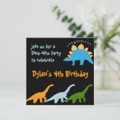 Cute Dinosaur Birthday Party Invitations Black Kaart (Staand voorkant)