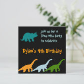 Cute Dinosaur Birthday Party Invitations Black Kaart (Staand voorkant)