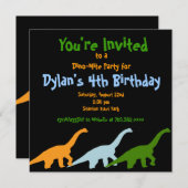 Cute Dinosaur Birthday Party Invitations Black Kaart (Voorkant / Achterkant)