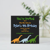 Cute Dinosaur Birthday Party Invitations Black Kaart (Staand voorkant)