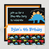 Cute Dinosaur Birthday Party Invitations Black Kaart (Voorkant / Achterkant)