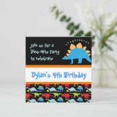Cute Dinosaur Birthday Party Invitations Black Kaart (Staand voorkant)