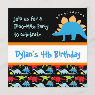 Cute Dinosaur Birthday Party Invitations Black Kaart