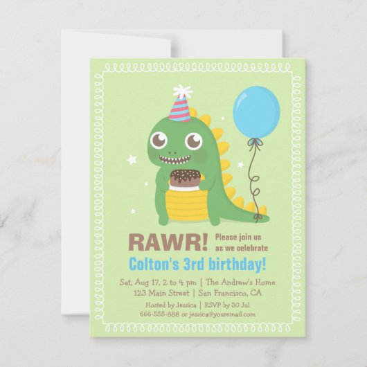 Cute Dinosaur Birthday Party Kaart (Voorkant)