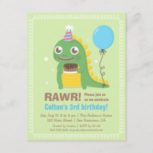 Cute Dinosaur Birthday Party Kaart