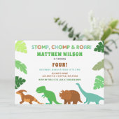 Cute Dinosaur Birthday Party Kaart (Staand voorkant)