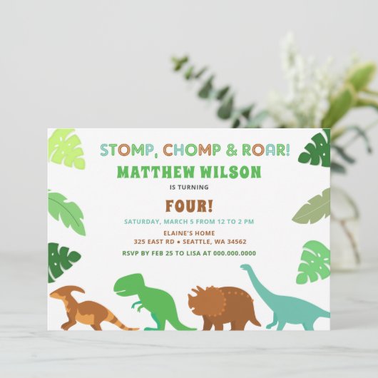 Cute Dinosaur Birthday Party Kaart (Staand voorkant)